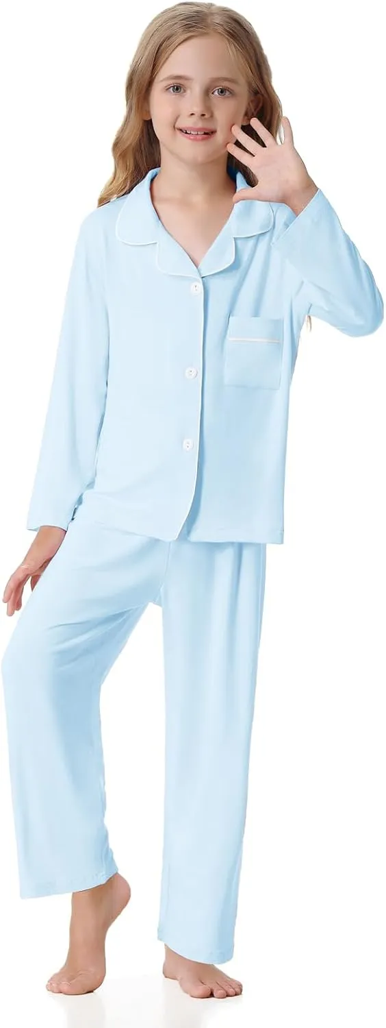 Umeyda Girls Modal Pajamas Set Soft Long Sleeve 2 Pieces Button Down Pjs