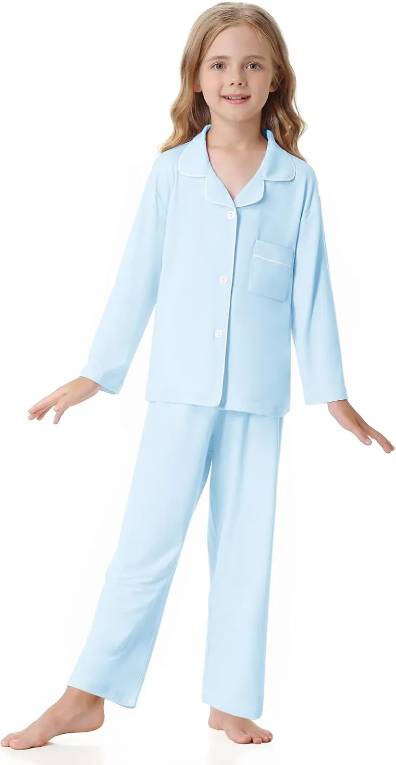 Umeyda Girls Modal Pajamas Set Soft Long Sleeve 2 Pieces Button Down Pjs