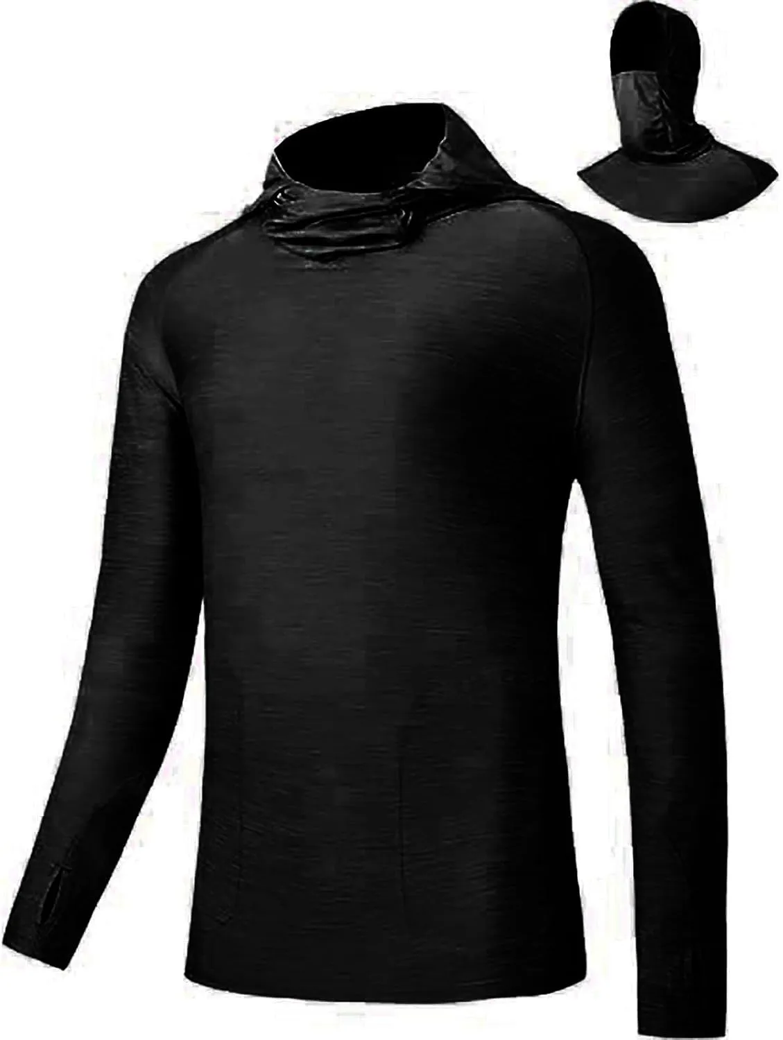 UPF 50  Fishing Shirts for Men Solid Long Sleeve UV Sun Protection Rash Guard Quick Dry Sun Hoodie with Neck Gaiter