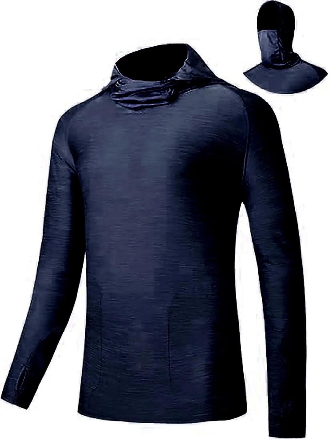 UPF 50  Fishing Shirts for Men Solid Long Sleeve UV Sun Protection Rash Guard Quick Dry Sun Hoodie with Neck Gaiter