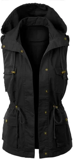 Utility Vest for Women Sleeveless High Neck Button Up Plain Shacket Jacket Hooded Coat Autumn Lapel With Hood Windproof Light