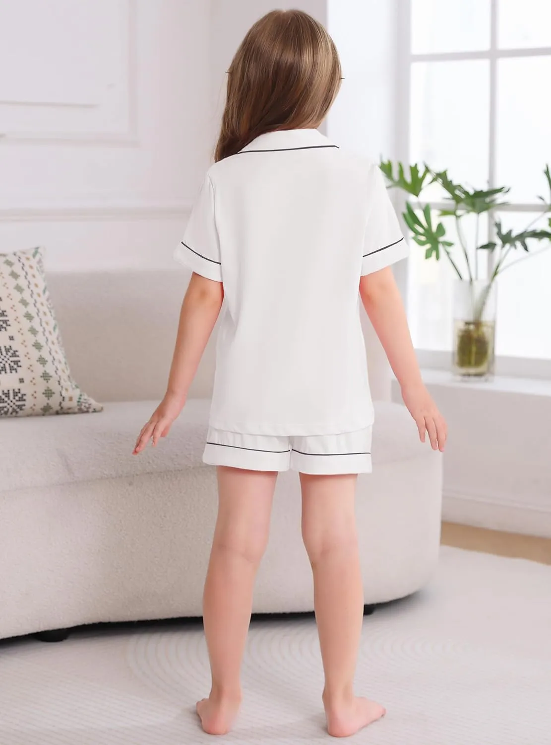 Veseacky Girls Pajamas Sets 100% Cotton PJ ButtonDown Short Sleeve 2 Piece Pajamas Set Boys Girls Pjs for Ages 5-14