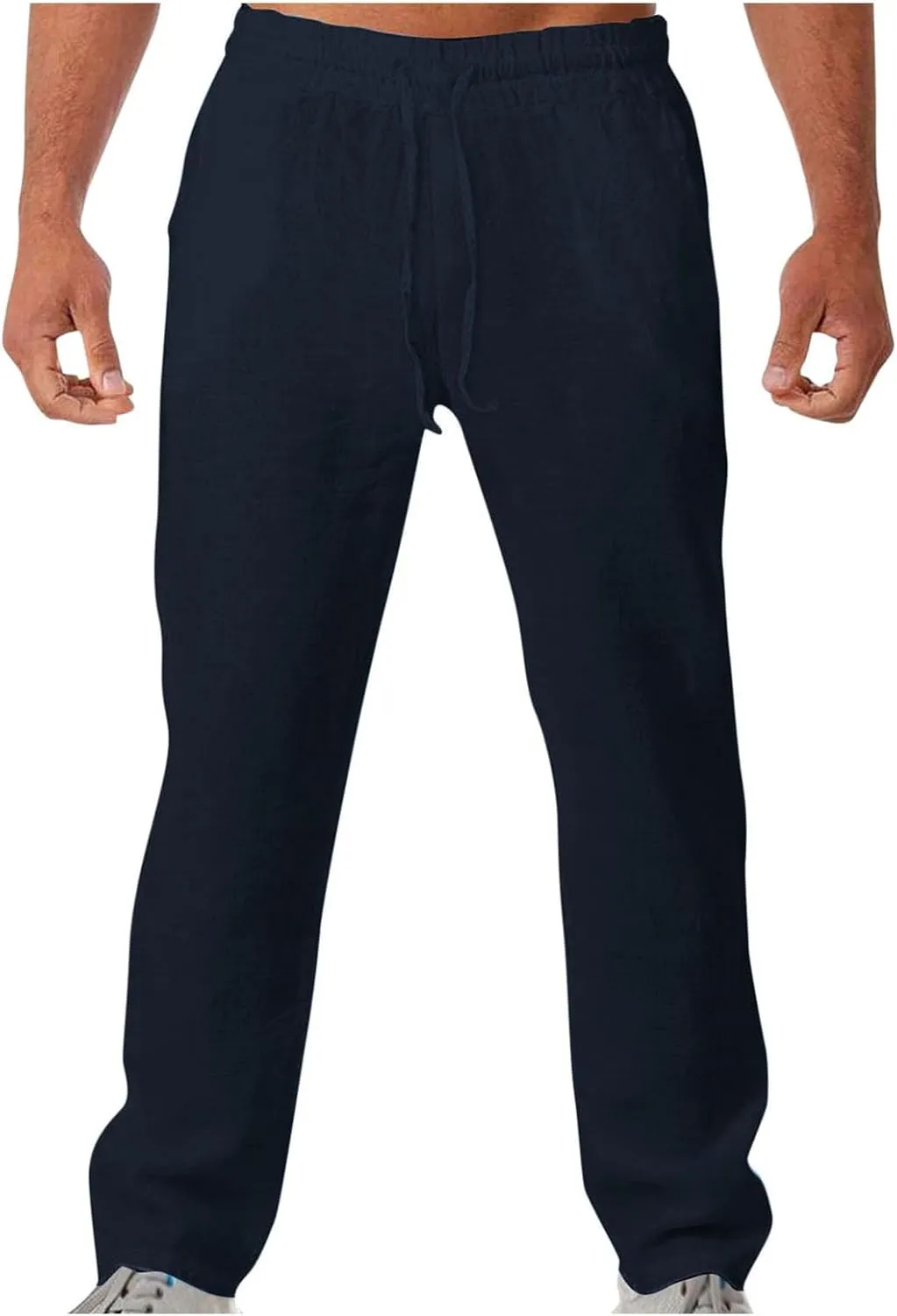 Vickyleb Men's Linen Pants Slim Fit Cotton Casual Lightweight Elastic Waist Summer Beach Loose Trousers with Pockets