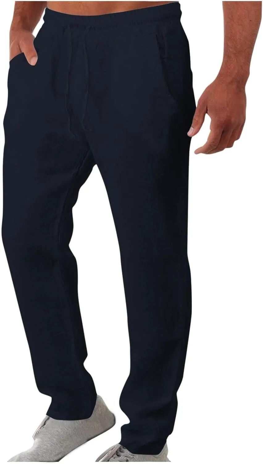 Vickyleb Men's Linen Pants Slim Fit Cotton Casual Lightweight Elastic Waist Summer Beach Loose Trousers with Pockets