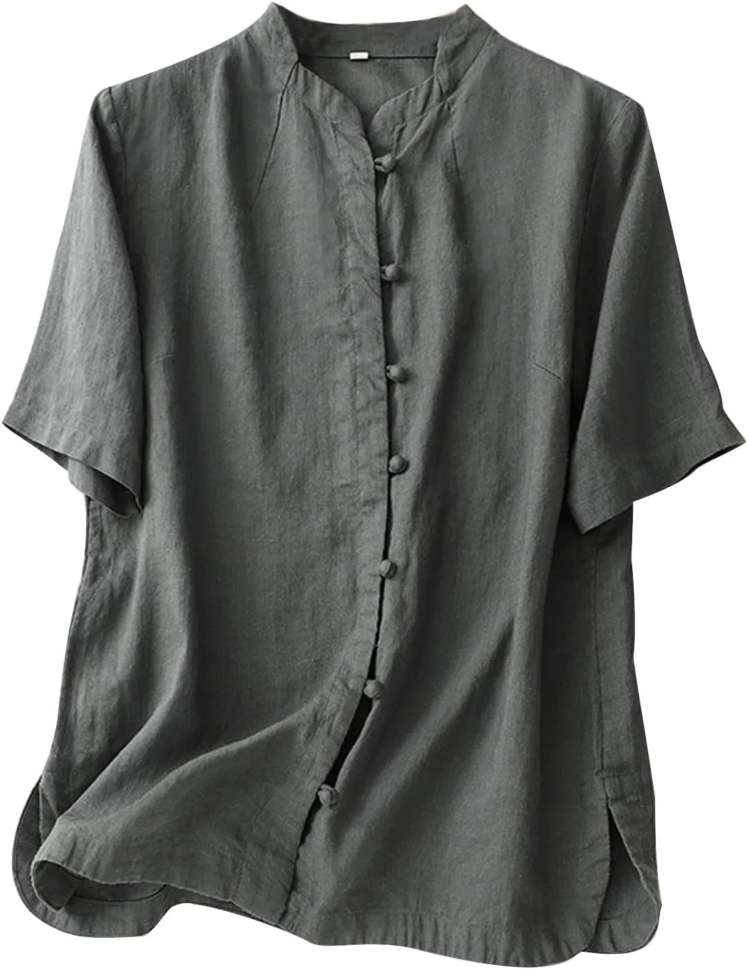 Vintage Chinese Frog Button Cotton Linen Tops Women 2024 Fashion Crew Neck Short Sleeve Boho Loose Casual Summer Shirts