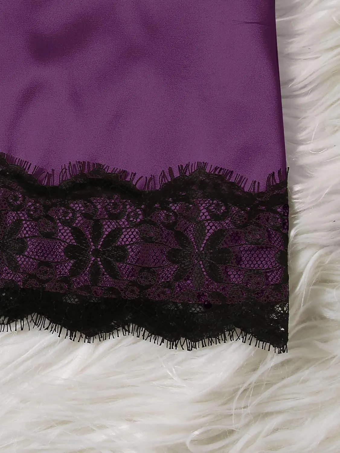 WDIRARA Women' Silk Satin Pajamas Set 4pcs Lingerie Floral Lace Cami Sleepwear with Robe