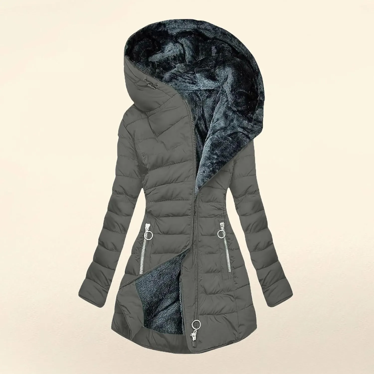 Winter Coat for Women - Fleece Lined Hooded Puffer Jacket With Long Sleeve, Fur Trim, Full Zip, Thicken Parka