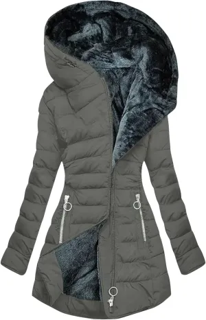 Winter Coat for Women - Fleece Lined Hooded Puffer Jacket With Long Sleeve, Fur Trim, Full Zip, Thicken Parka