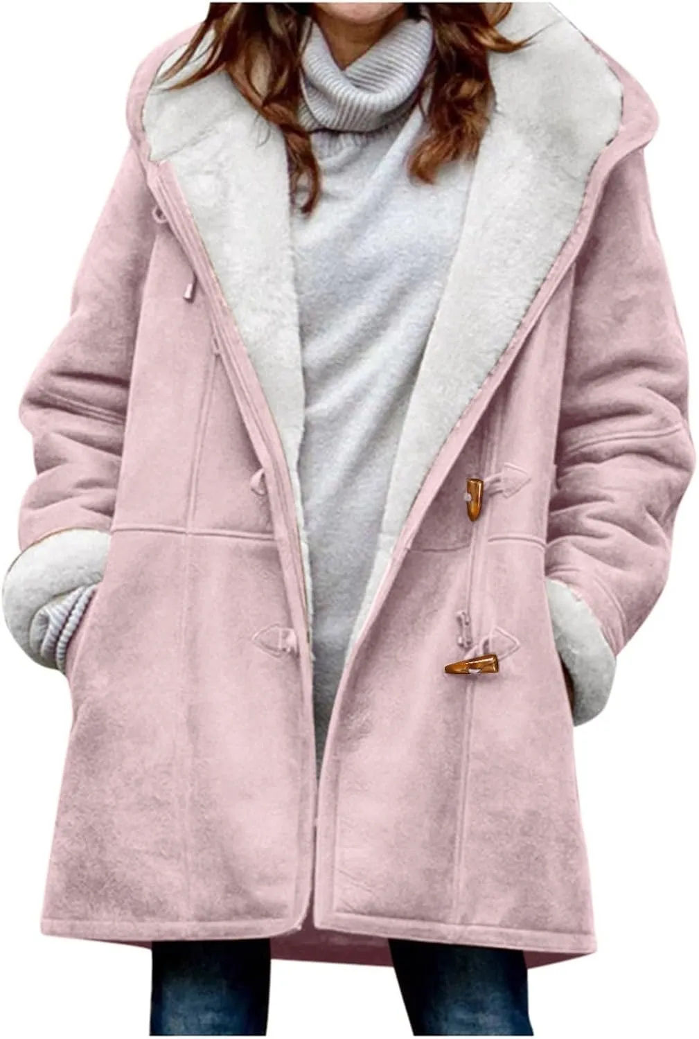 Winter Coats for Women 2023,Fuzzy Fleece Lined Sherpa Jacket Lapel Button Down Long Warm Parka Outerwear