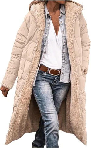 Winter Coats for Women 2024 Thick Fur Lined Long Puffer Jacket Hooded Down Parka Jacket Warm Sherpa Fleece Outerwear
