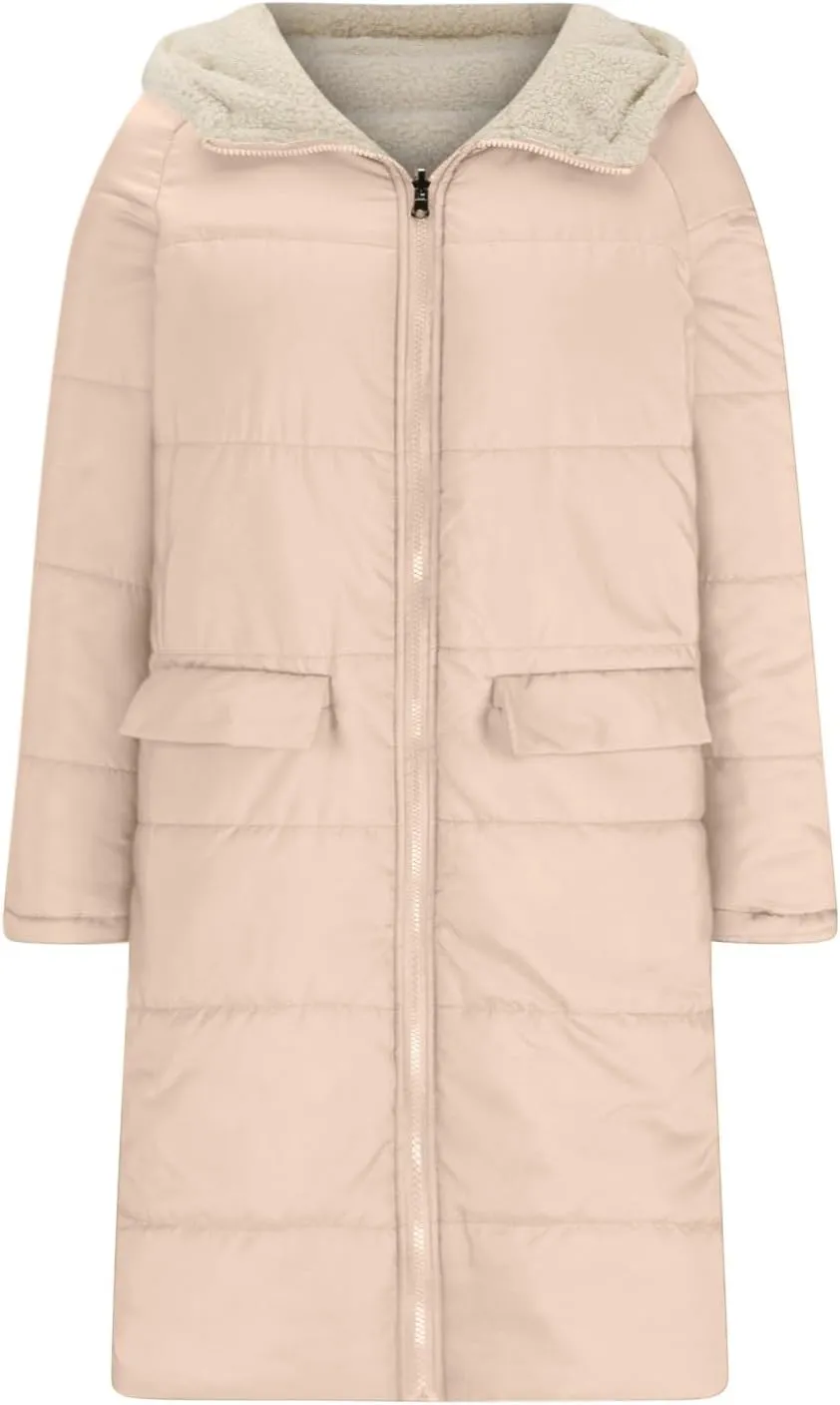 Winter Coats for Women 2024 Thick Fur Lined Long Puffer Jacket Hooded Down Parka Jacket Warm Sherpa Fleece Outerwear