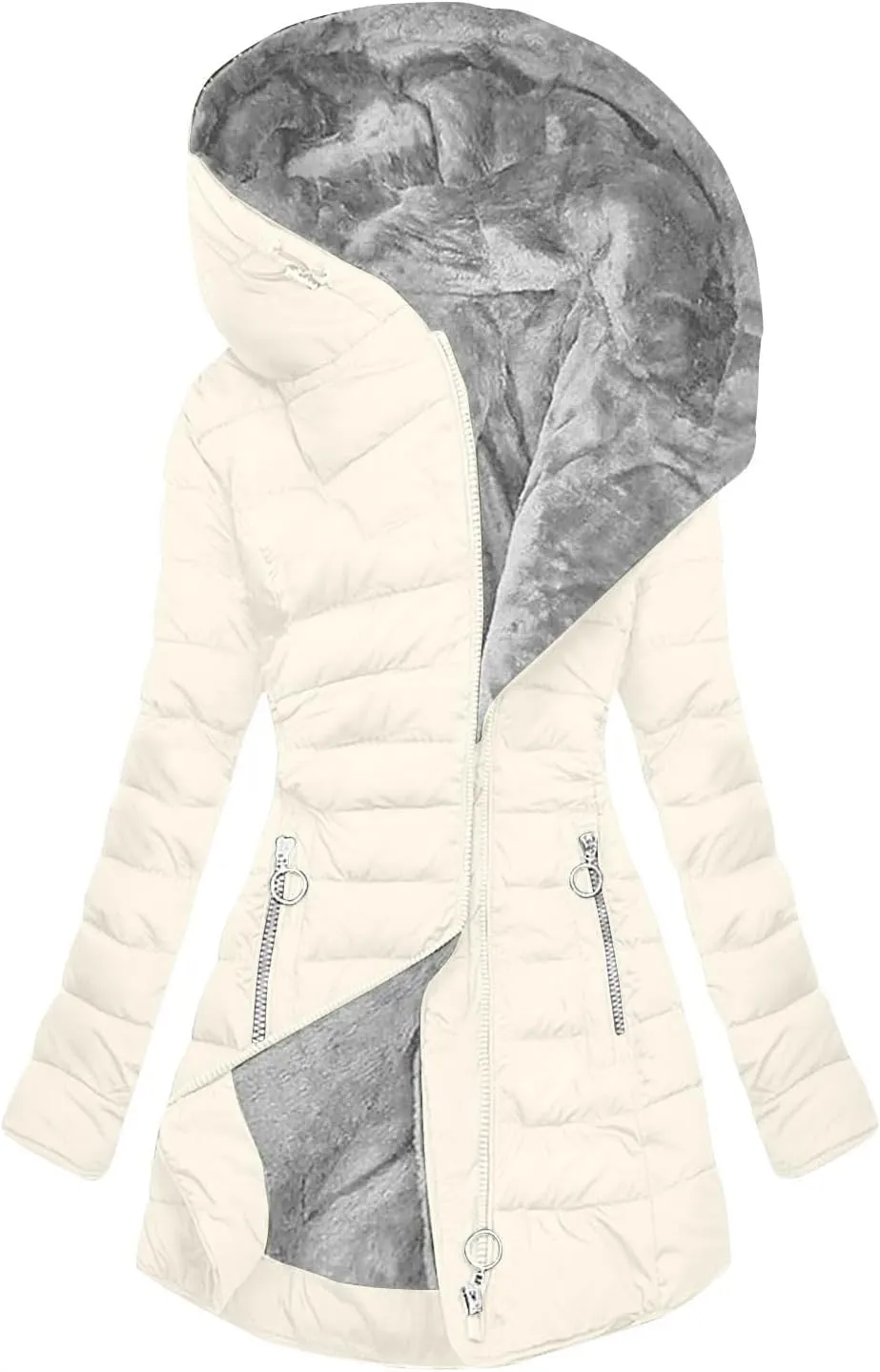 Winter Coats for Women 2024 Zip Up Trendy Puffer Jackets Long Winter Down Coat Long Sleeve Sherpa Hooded Outerwear