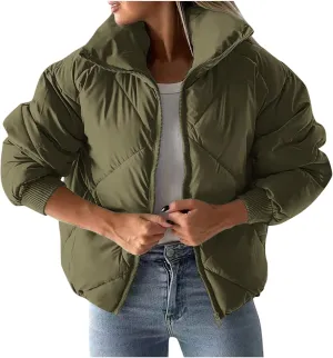 Winter Coats for Women Long Sleeve Zip Up Quilted Jackets Loose Fit Puffer Jacket Warm Outwear with Pockets