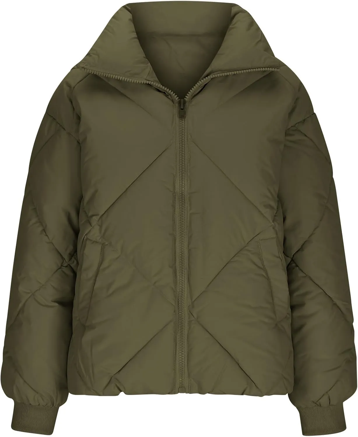 Winter Coats for Women Long Sleeve Zip Up Quilted Jackets Loose Fit Puffer Jacket Warm Outwear with Pockets