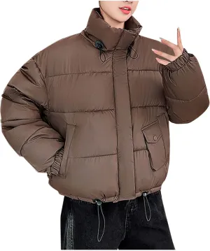 Winter Cropped Puffer Coat Women Stand Collar Slim Fit Thermal Short Overcoat 2024 Fashion Solid Color Warm Down Coat