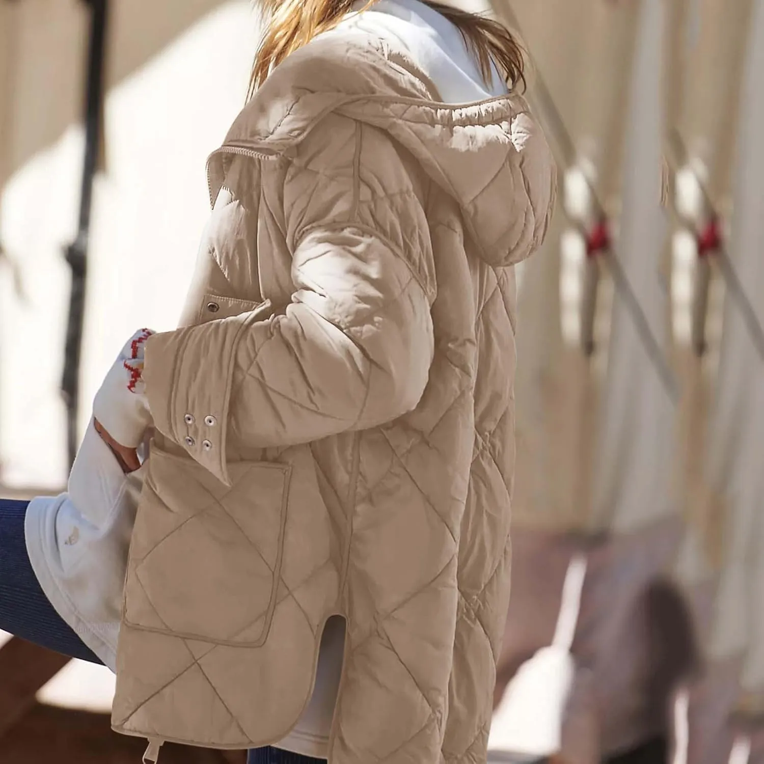 Winter Down Coat Women Quilted Puffer Jackets Thicken Warm Coats Zip Up Hood Jacket Stand Collar Outwear with Pockets