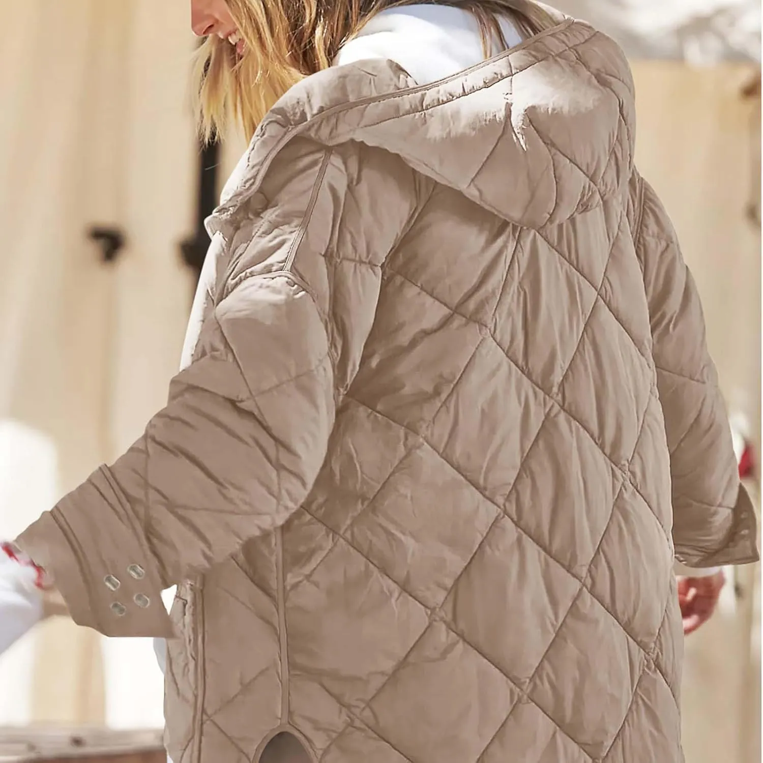 Winter Down Coat Women Quilted Puffer Jackets Thicken Warm Coats Zip Up Hood Jacket Stand Collar Outwear with Pockets