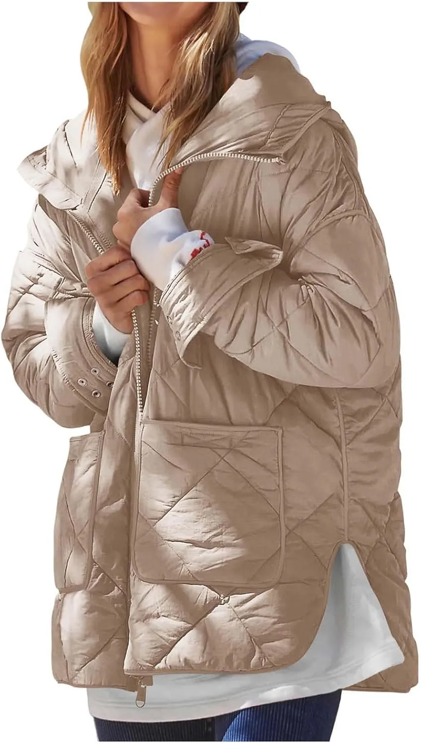 Winter Down Coat Women Quilted Puffer Jackets Thicken Warm Coats Zip Up Hood Jacket Stand Collar Outwear with Pockets