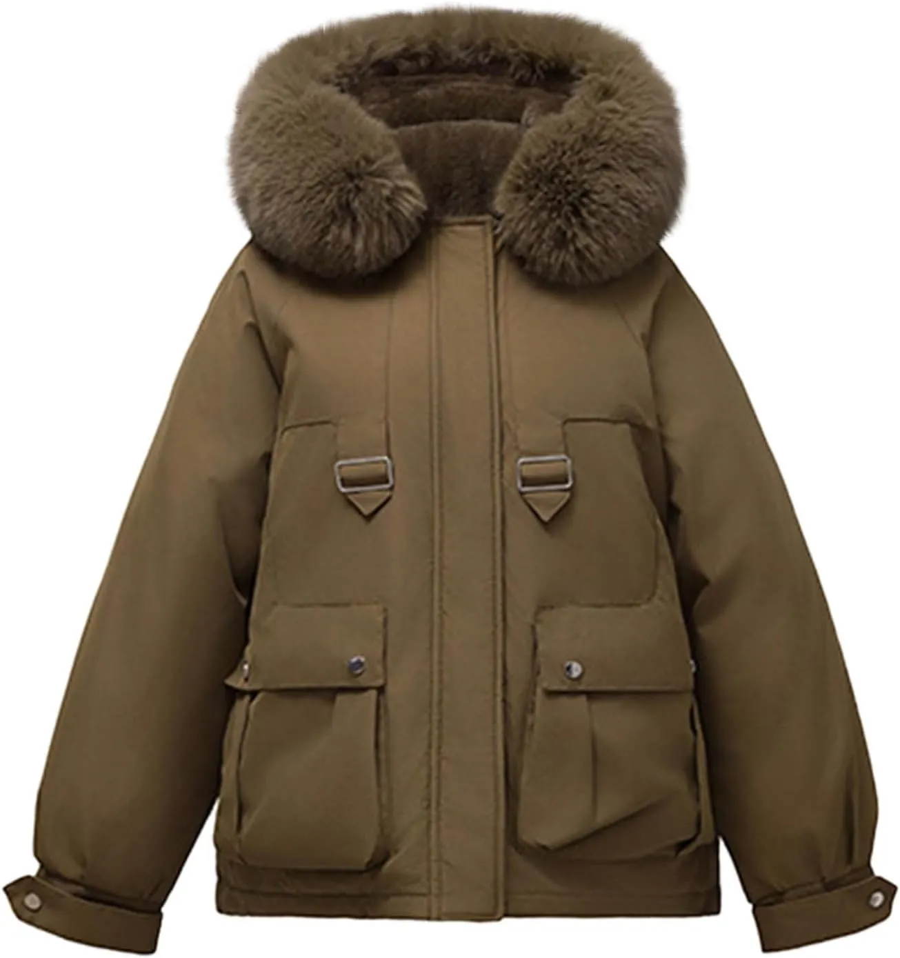 Winter Puffer Jackets Women Warm Down Coat Windproof Puffy Jacket with Faux Fur Hood Snow Parka Fashion Outerwear