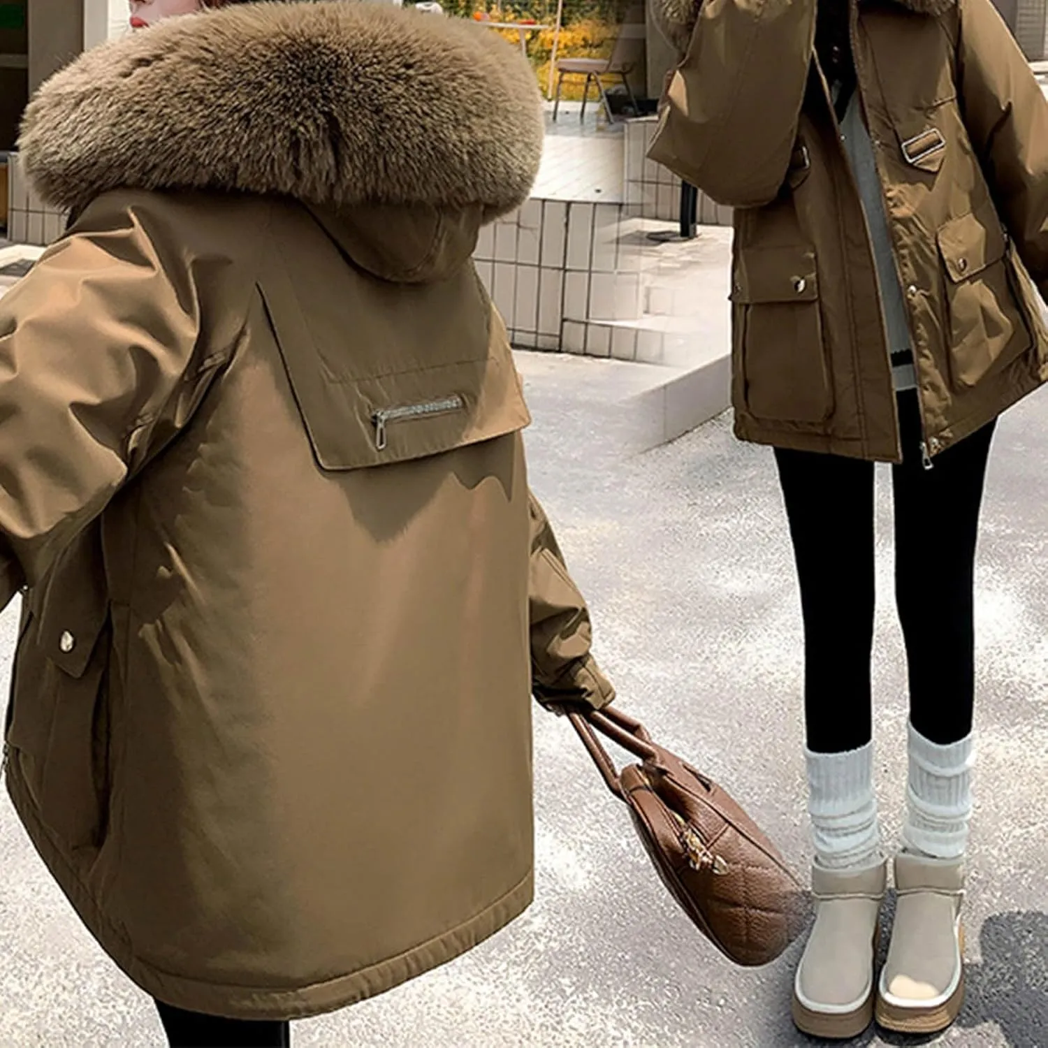 Winter Puffer Jackets Women Warm Down Coat Windproof Puffy Jacket with Faux Fur Hood Snow Parka Fashion Outerwear