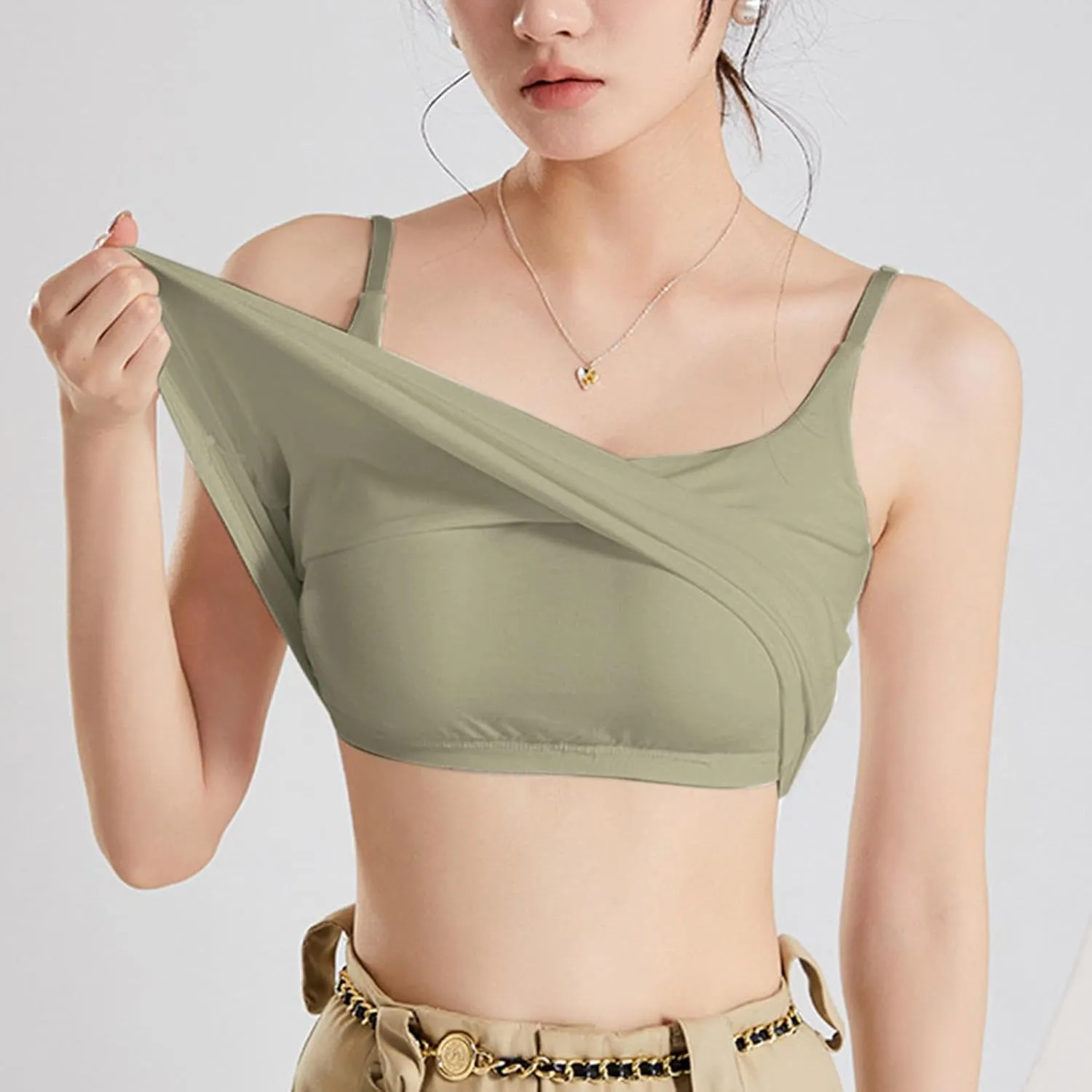 Women Adjustable Spaghetti Straps Cami Tops Summer Built in Bra Crop Tanks Sexy Fitting Square Neck Yoga Undershirt