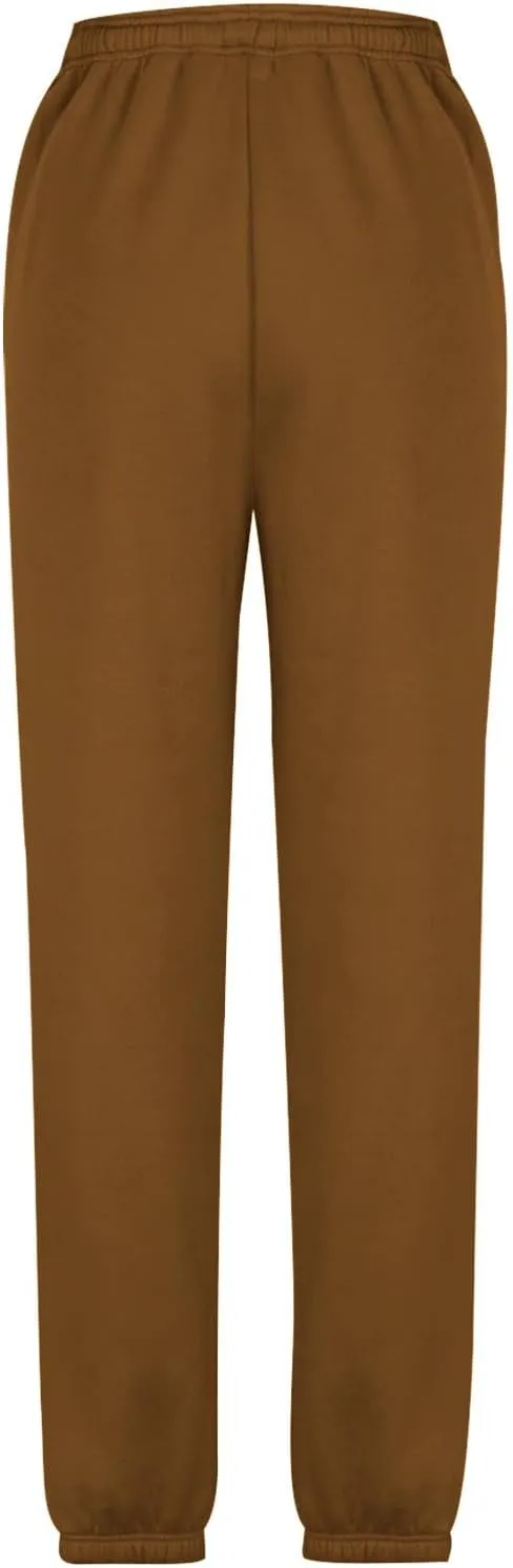 Women Basic Fleece Sweatpants High Waisted Drawstring Cinch Bottom Trousers Baggy Lounge Sporty Jogger Pant Pocketed