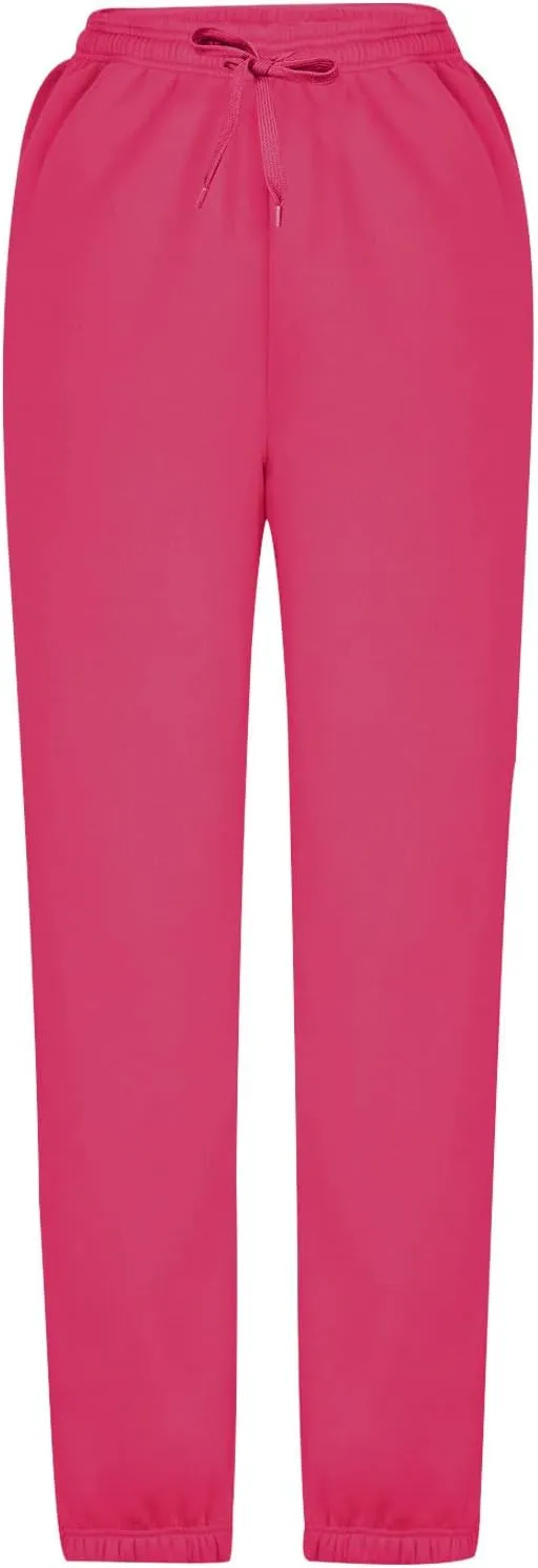Women Basic Fleece Sweatpants High Waisted Drawstring Cinch Bottom Trousers Baggy Lounge Sporty Jogger Pant Pocketed