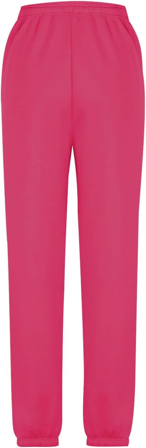 Women Basic Fleece Sweatpants High Waisted Drawstring Cinch Bottom Trousers Baggy Lounge Sporty Jogger Pant Pocketed
