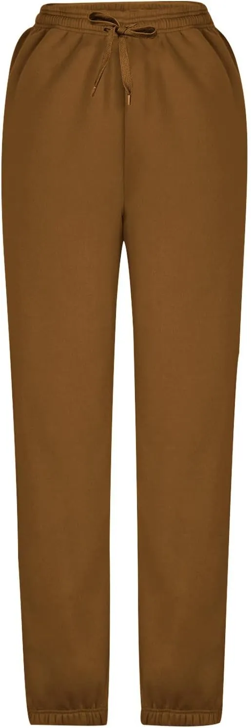 Women Basic Fleece Sweatpants High Waisted Drawstring Cinch Bottom Trousers Baggy Lounge Sporty Jogger Pant Pocketed