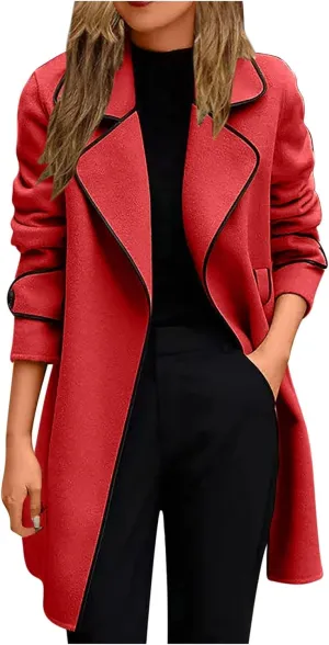 Women Fashion Trench Coat Lady Warm Winter Jackets Open Front Cardigan Long Windbreaker Parka Coats Outwear