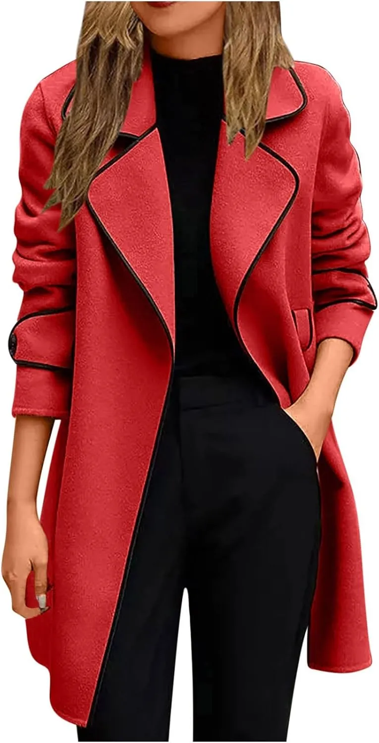 Women Fashion Trench Coat Lady Warm Winter Jackets Open Front Cardigan Long Windbreaker Parka Coats Outwear