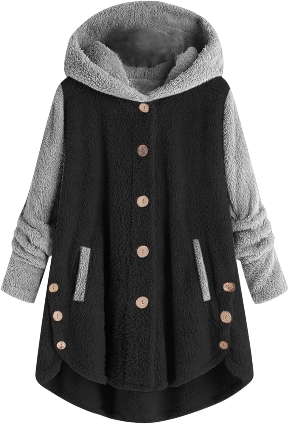 Women Fleece Lined Pajama Tops with Hood Winter Warm Sherpa Thermal Underwear Cute Button Cardigan Coat Loungewear