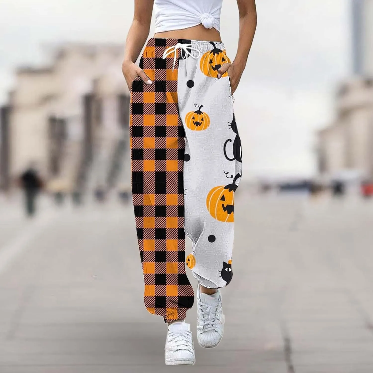 Women Halloween Sweatpants High Waisted Print Casual Pants Sweatpants Pants Ghost Print Joggers High Young Adult