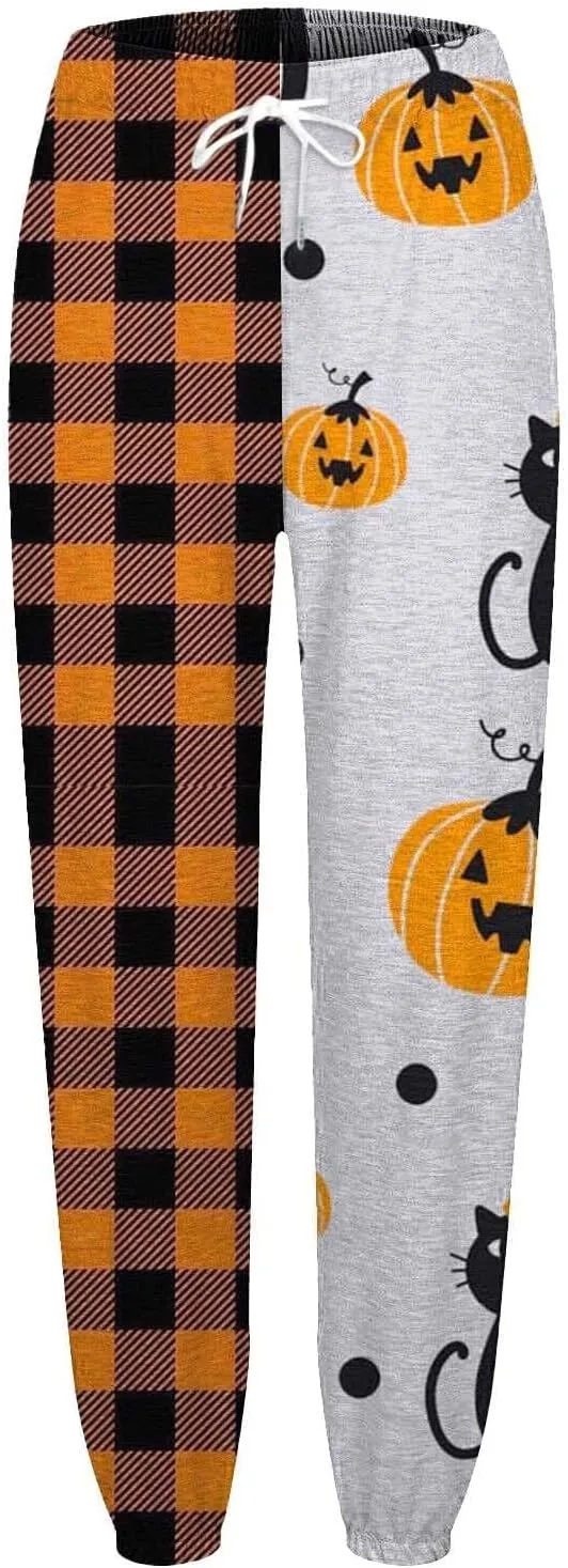 Women Halloween Sweatpants High Waisted Print Casual Pants Sweatpants Pants Ghost Print Joggers High Young Adult