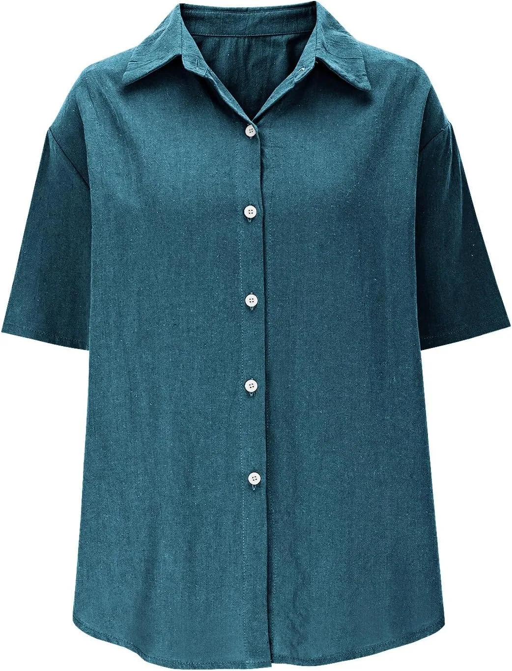 Women Linen Button Down Short Sleeve Lapel Collar Blouse Ladies Summer Casual Dressy V Neck Beach Cotton Shirt Tops