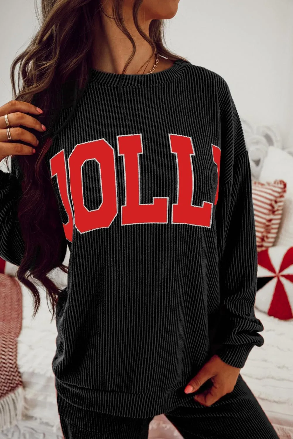 Women Pajamas Set Loungewear Ribbed Long Sleeve Top and Pants with Pockets Lounge Sweatsuit Set