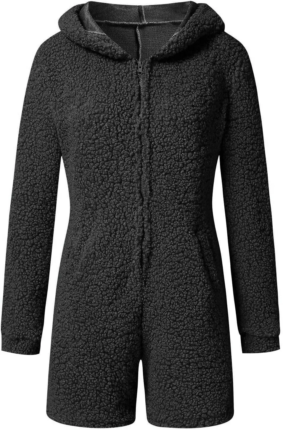 Women Plush Hooded Rompers Girls Cute Fuzzy Fleece Jumpsuit Casual Winter Warm Outfits Loungewear Homewear