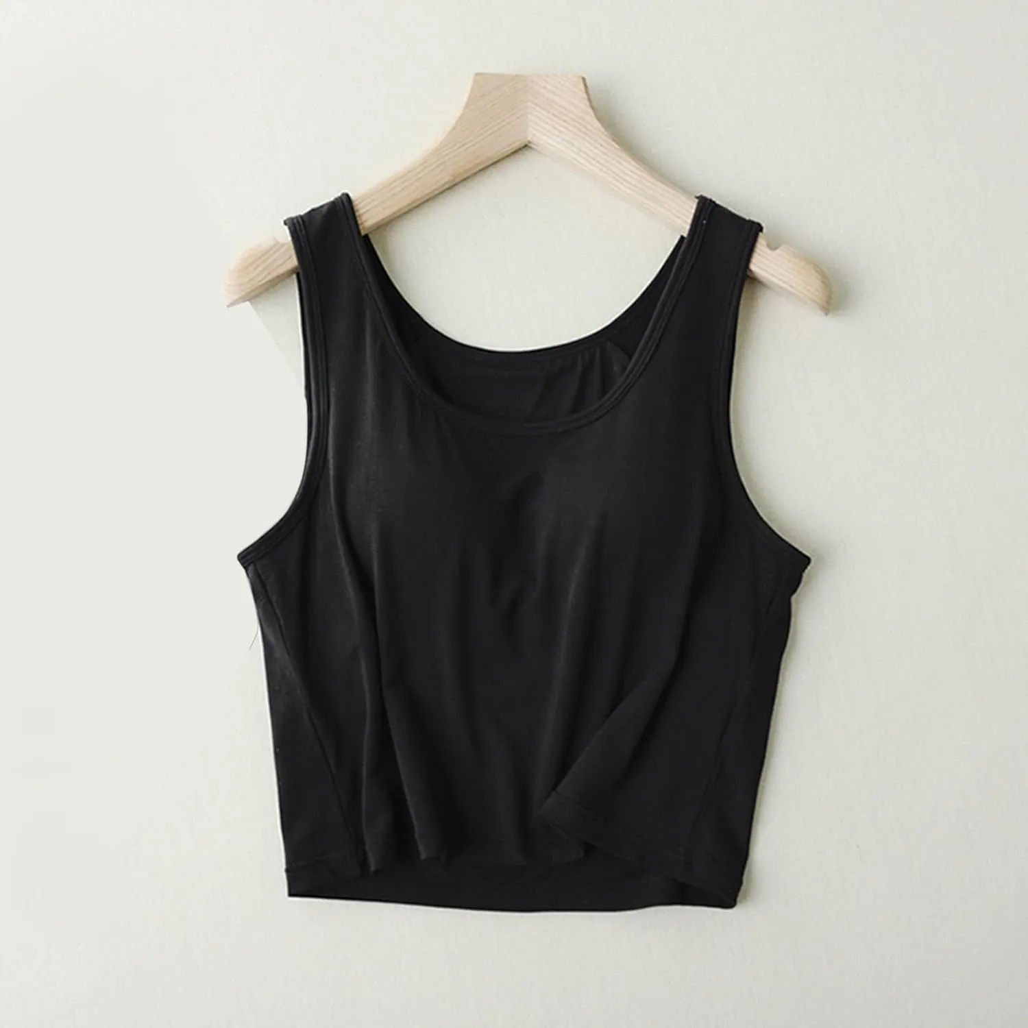 Women Rib Tank Top Padded Workout Top Square Neck Crop Tank Fitted Basic Layering Casual Undershirts Cami Tops