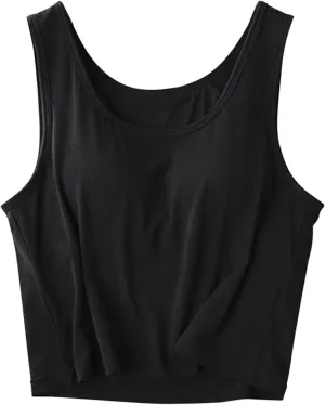 Women Rib Tank Top Padded Workout Top Square Neck Crop Tank Fitted Basic Layering Casual Undershirts Cami Tops