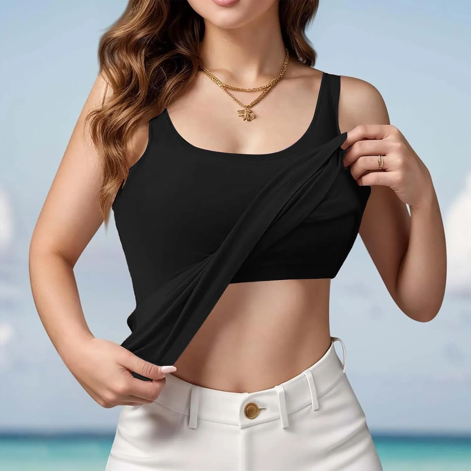 Women Rib Tank Tops with Built in Bras Summer Y2K Yoga Camisoles for Casual Fitness Workout Outfits Undershirts Cami