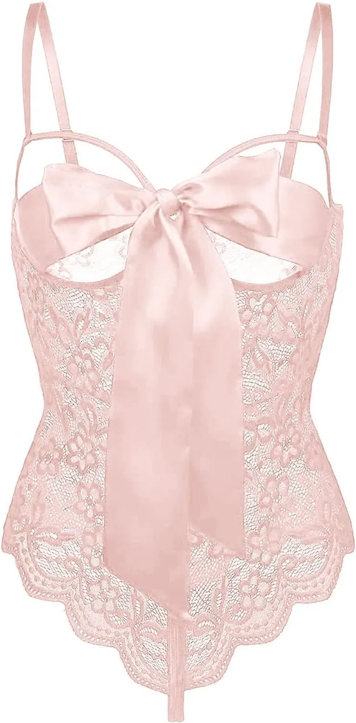 Women Sexy Satin Lingerie Unwrap Me Babydoll Red Big Bow Teddy Christmas Cosplay Costume Club Playsuit