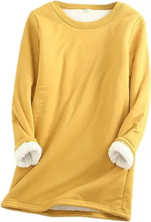 Women Sherpa Lined Fleece Fleece Crewneck Sweatshirt Winter Warm Pullover Loungewear Oversized Soft Tunic Outerwear