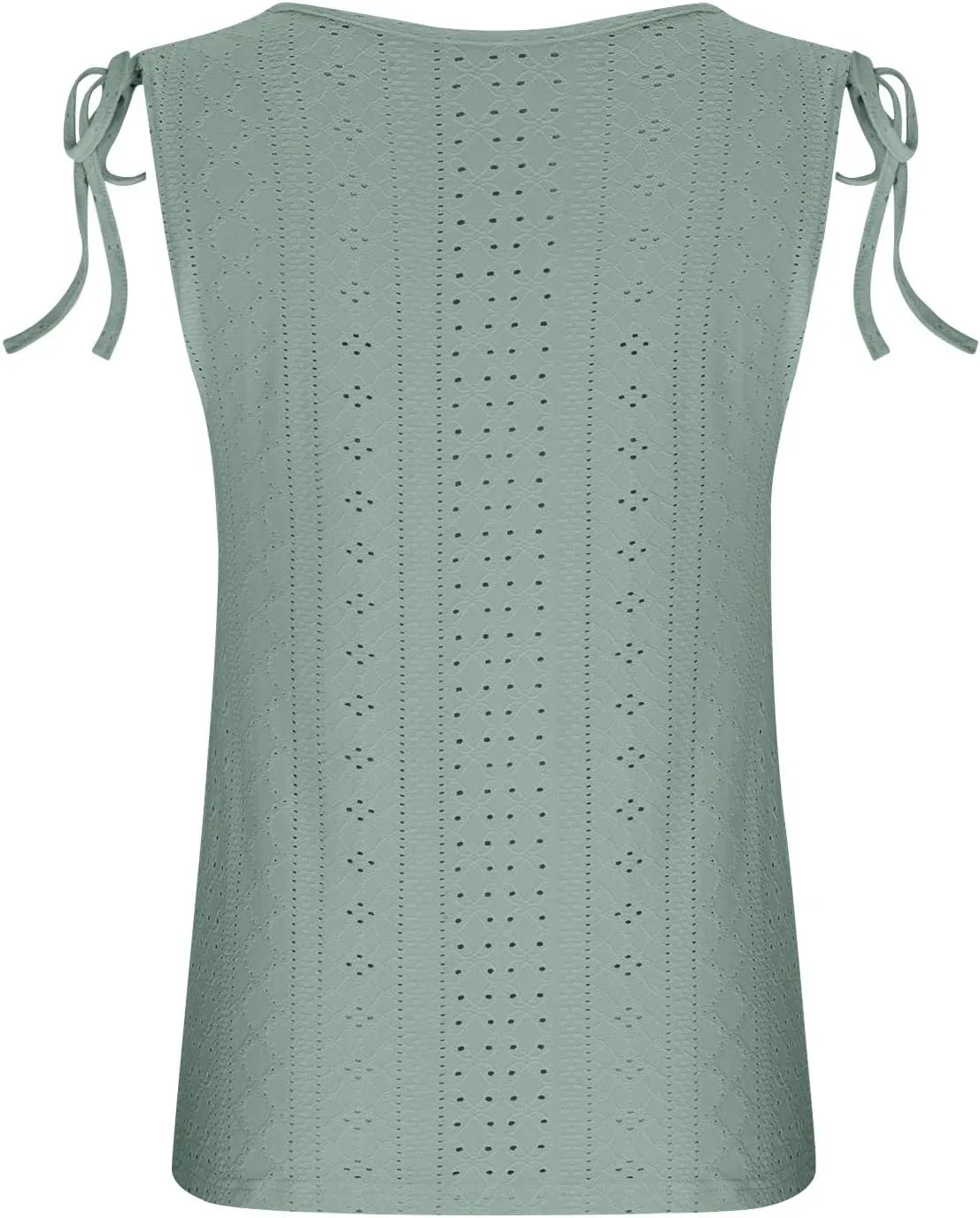 Women Sleeveless Eyelet Tops Scoop Neck Blouse Button Front Tie-Shoulder Shirt Summer Tanks Casual Pullover Tees