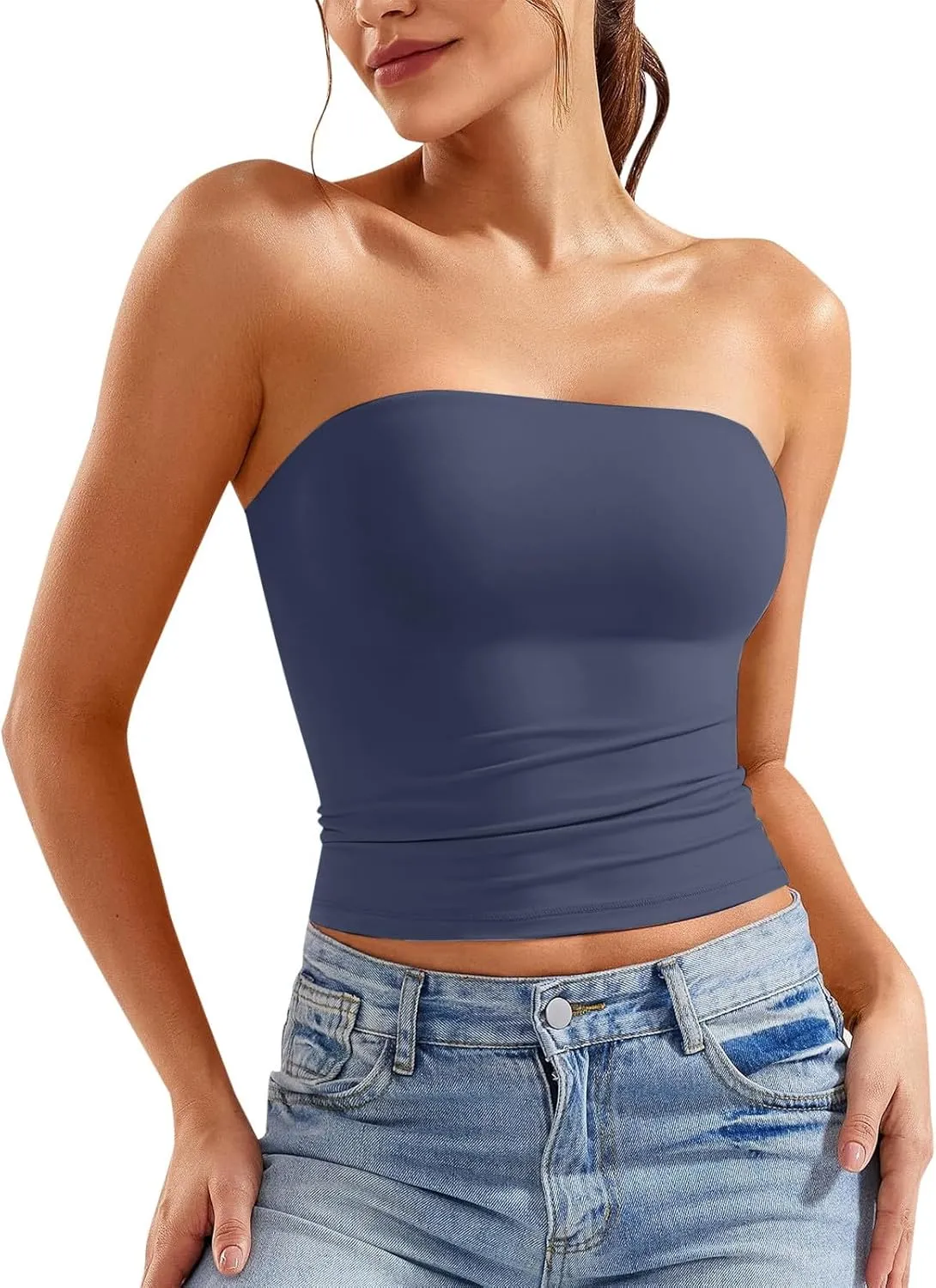 Women Strapless Tube Top Sexy Sleeveless Backless Bandeau Going Out Crop Tops Cute 2025 Summer Outfits