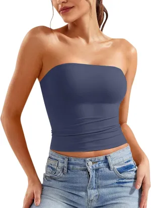 Women Strapless Tube Top Sexy Sleeveless Backless Bandeau Going Out Crop Tops Cute 2025 Summer Outfits
