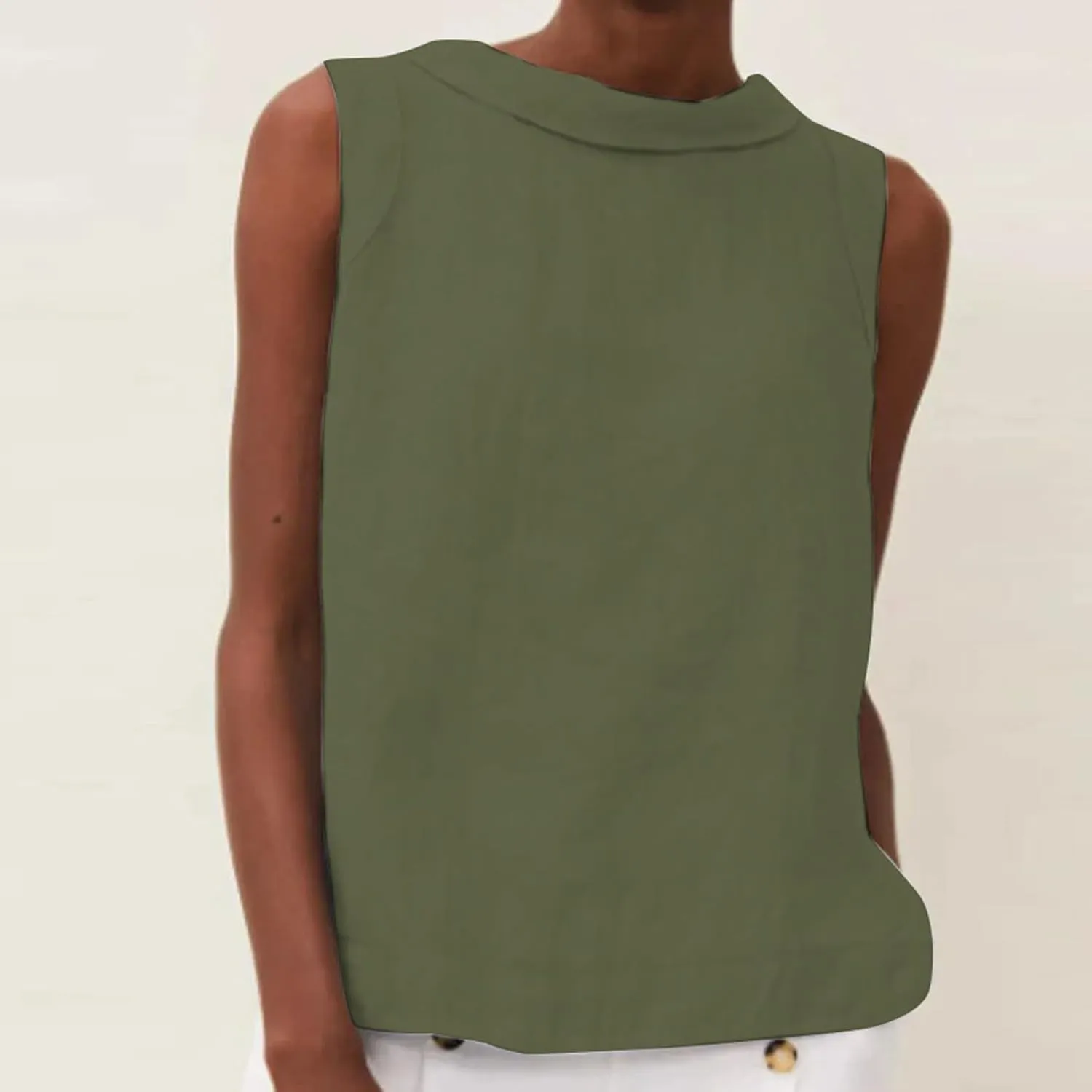 Women Summer Cotton Linen Tank Tops O Neck Sleeveless Shirt Loose Fit Flowy Dressy Blouses Tunic Top Comfy Vest