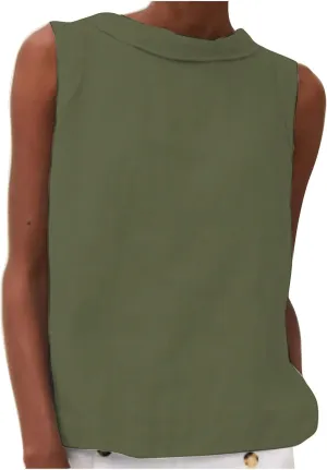 Women Summer Cotton Linen Tank Tops O Neck Sleeveless Shirt Loose Fit Flowy Dressy Blouses Tunic Top Comfy Vest
