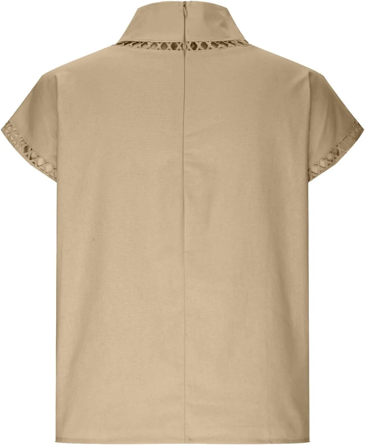 Women Summer Cotton Linen Tops 2025 Casual Loose Eyelet Cap Sleeve T Shirt Trendy Oversized Mock Neck Blouses Tees