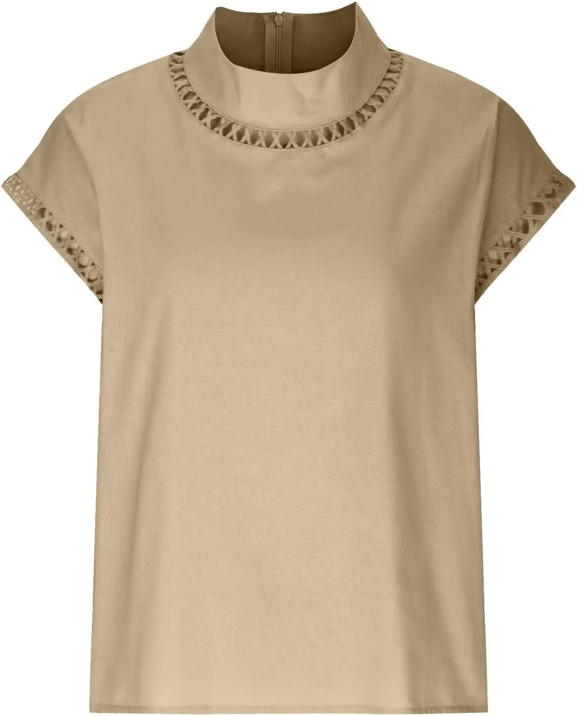 Women Summer Cotton Linen Tops 2025 Casual Loose Eyelet Cap Sleeve T Shirt Trendy Oversized Mock Neck Blouses Tees