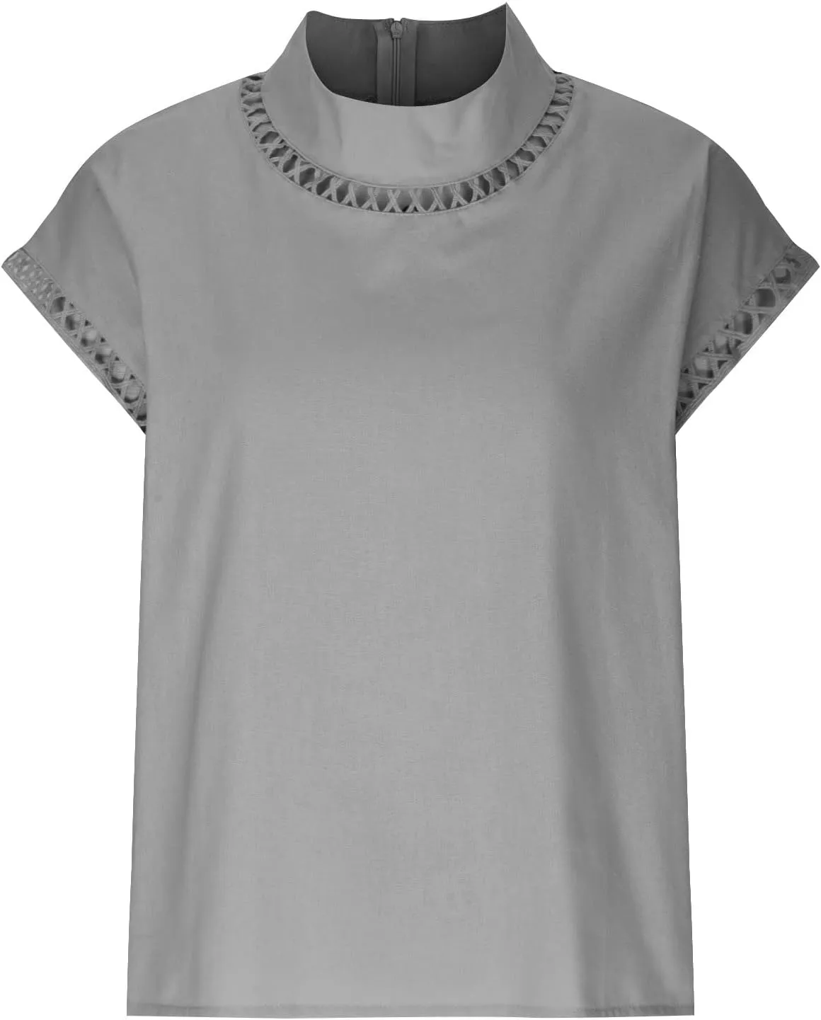 Women Summer Cotton Linen Tops 2025 Casual Loose Eyelet Cap Sleeve T Shirt Trendy Oversized Mock Neck Blouses Tees